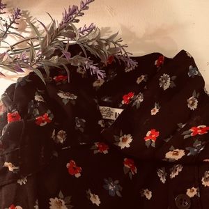 translucent black long sleeve floral blouse